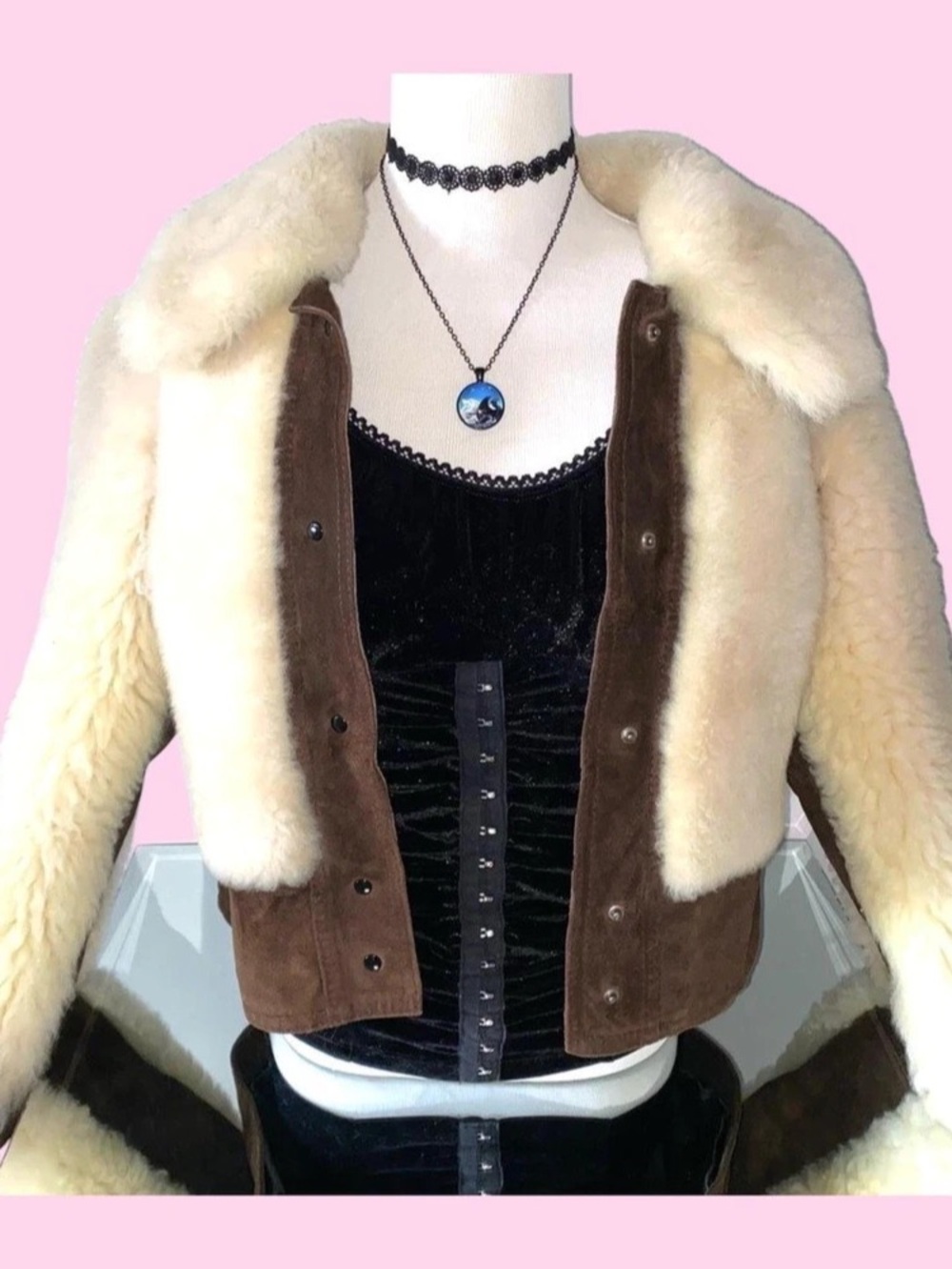 Real Sheep Fur Jacket in Brown & Cream Like New
